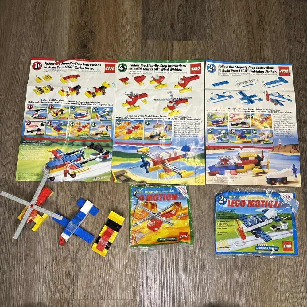 Vintage 1989 McDonalds Happy Meal LEGO‎ 3  Building Sets Car Plane Helicopter